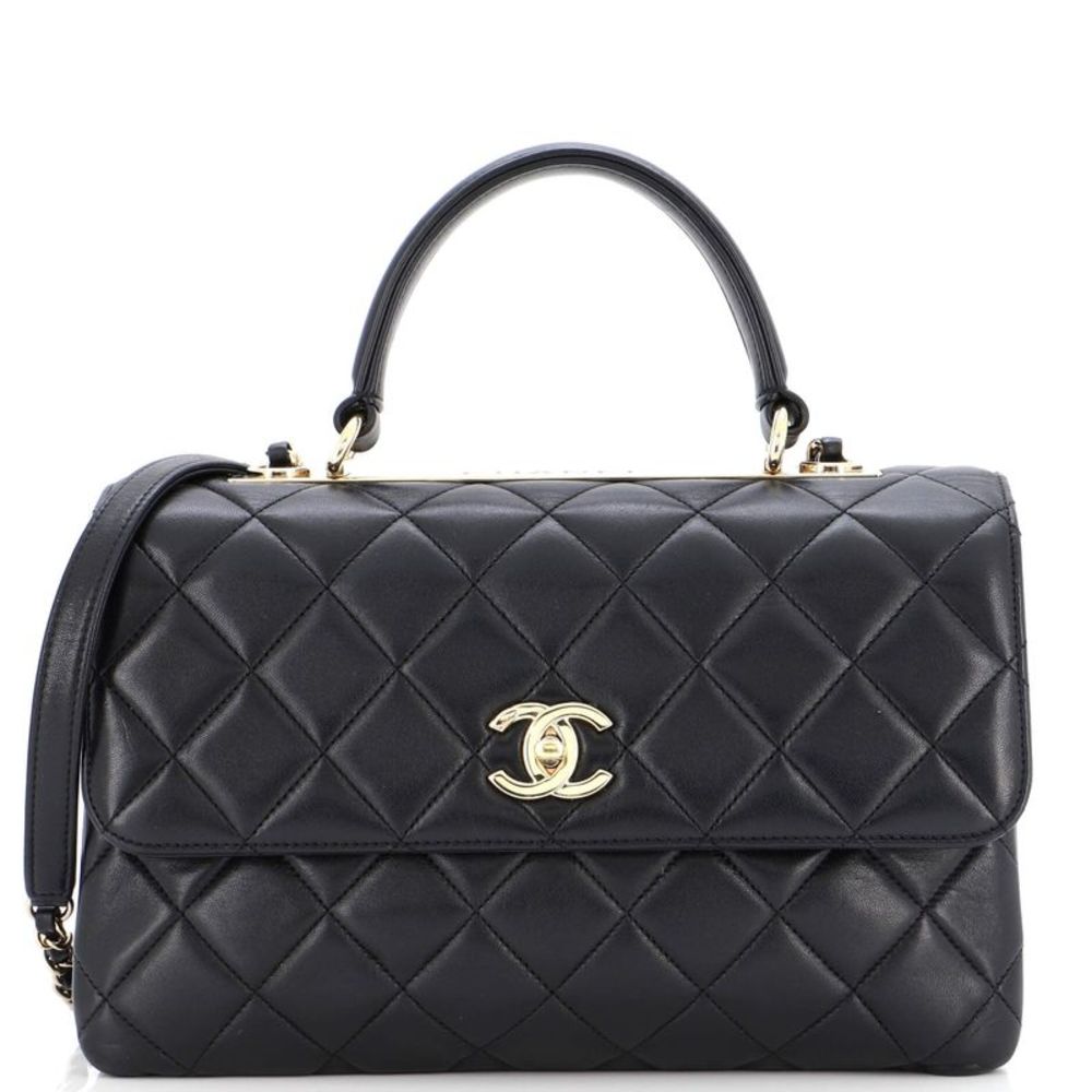 CHANEL Black Quilted Leather Top-Handle Bag with Gold Hardware